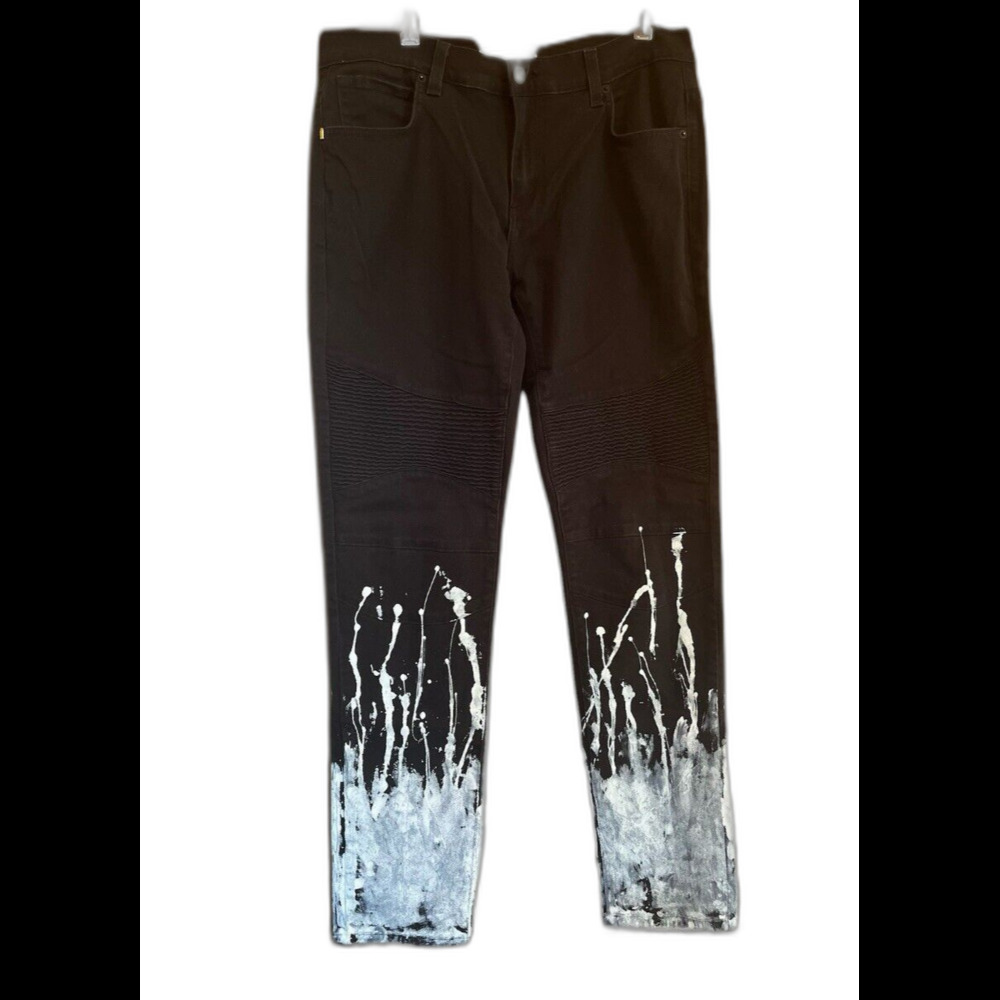 Golden Paint Splatter Jeans Mens 36 Black White Goth Punk Rocker Biker Artsy USA